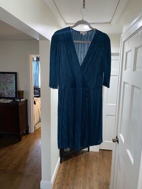 ASOS Pleated V-Neck Midi Dress in Deep Teal